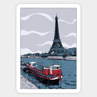 Vector illustration of Eiffel Tower seen across Seine River Sticker